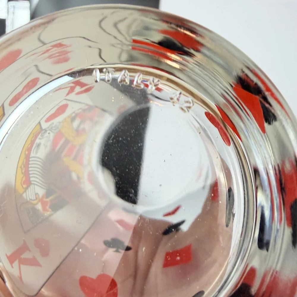 Playing‎ Card Highball Glasses Italy set of 2 King Hearts Queen Clubs 2pc 4382